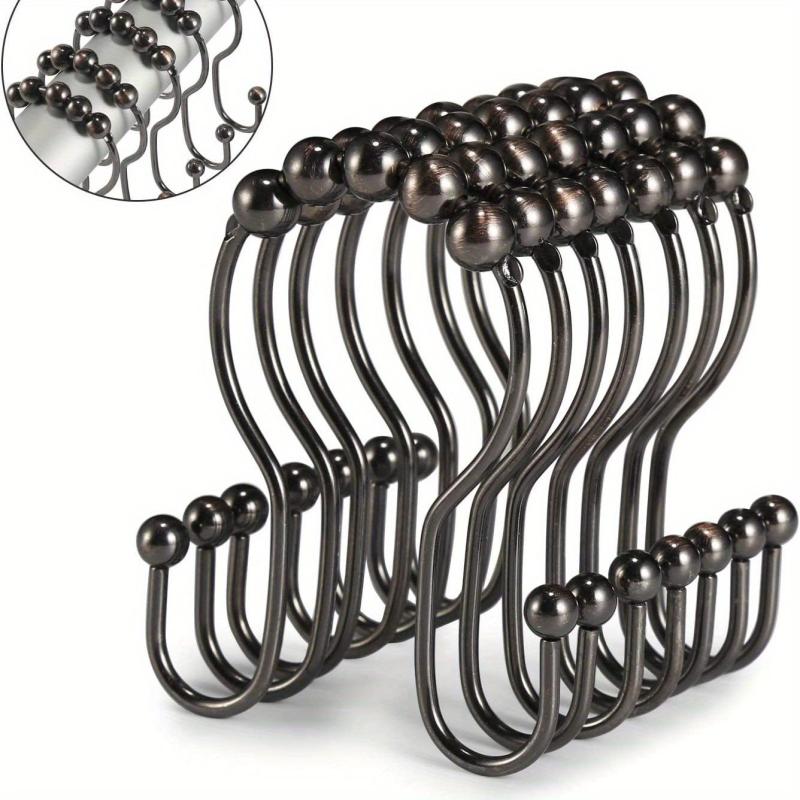 12pcs Stainless Steel Shower Curtain Rings Anti Drop Double Hooks