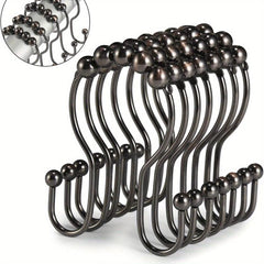 12pcs Stainless Steel Shower Curtain Rings Anti Drop Double Hooks