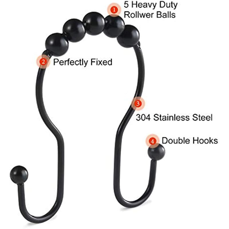 12pcs Stainless Steel Shower Curtain Rings Anti Drop Double Hooks
