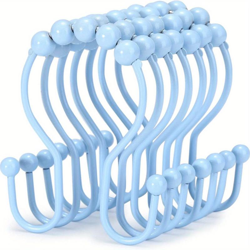 12pcs Stainless Steel Shower Curtain Rings Anti Drop Double Hooks