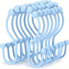 12pcs Stainless Steel Shower Curtain Rings Anti Drop Double Hooks