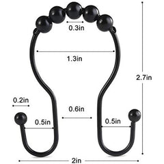 12pcs Stainless Steel Shower Curtain Rings Anti Drop Double Hooks