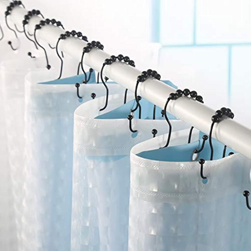 12pcs Stainless Steel Shower Curtain Rings Anti Drop Double Hooks