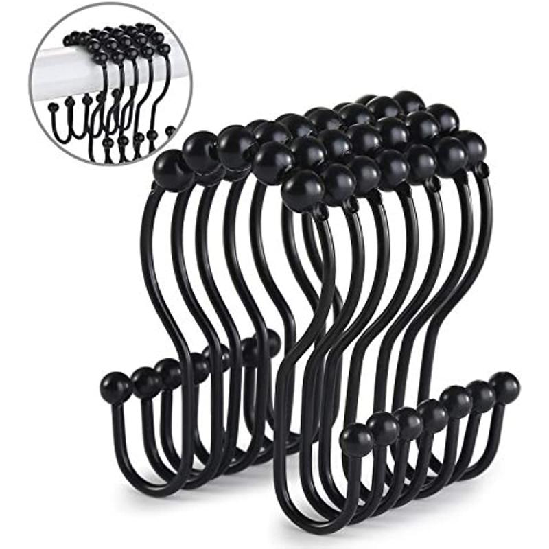 12pcs Stainless Steel Shower Curtain Rings Anti Drop Double Hooks