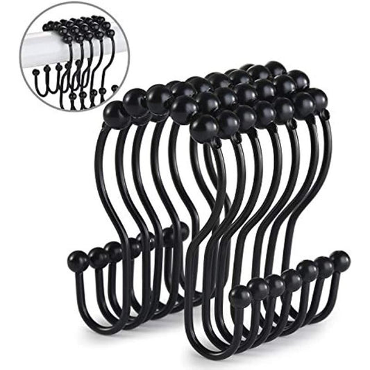 12pcs Stainless Steel Shower Curtain Rings Anti Drop Double Hooks