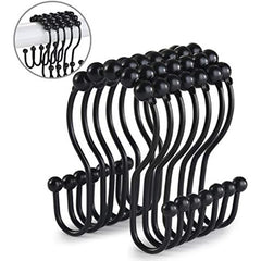 12pcs Stainless Steel Shower Curtain Rings Anti Drop Double Hooks