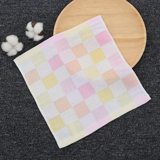 2pcs Plaid Pattern Washcloth Double layer Gauze Handkerchiefs