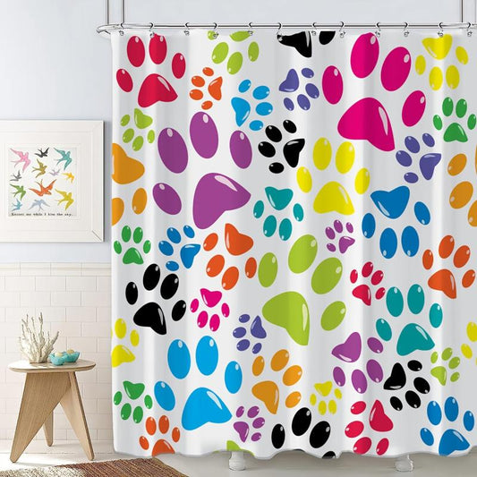Watercolor Daisy Flower Shower Curtain Vintage Rustic Boho Dog Cat Pawprints Bat