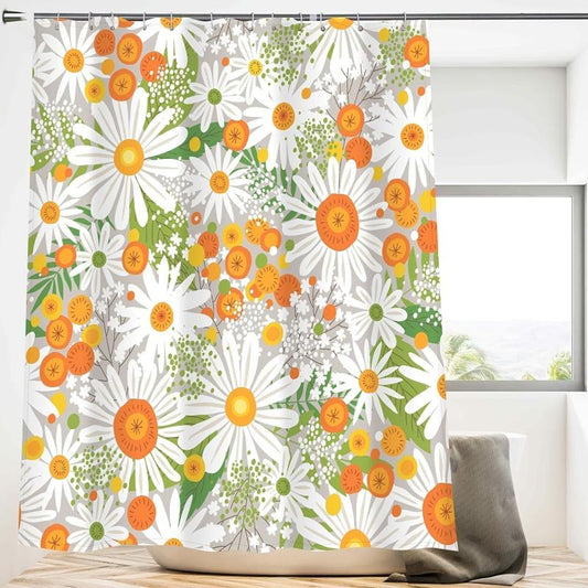 Watercolor Daisy Flower Shower Curtain Vintage Rustic Boho Dog Cat Pawprints Bat