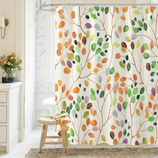 Colorful Leaves Fabric Shower Curtain Abstract Watercolor Botanical Decor