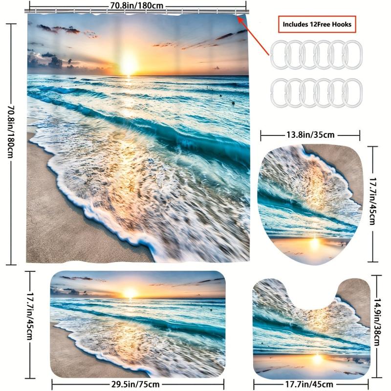 Sea Wave Shower Curtain Set with Bathroom Accessories