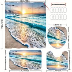 Sea Wave Shower Curtain Set with Bathroom Accessories