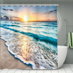 Sea Wave Shower Curtain Set with Bathroom Accessories
