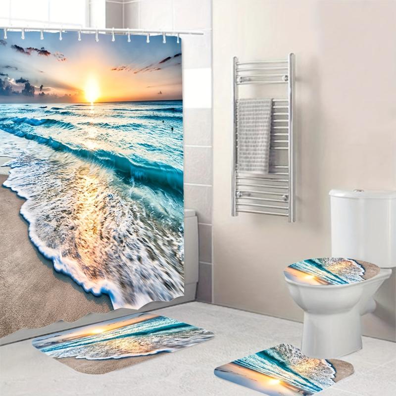 Sea Wave Shower Curtain Set with Bathroom Accessories