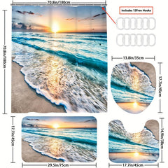 Sea Wave Shower Curtain Set with Bathroom Accessories