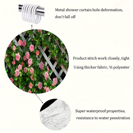 Flower On Fence Shower Curtain Waterproof Rust Resistant with Grommets & Hooks