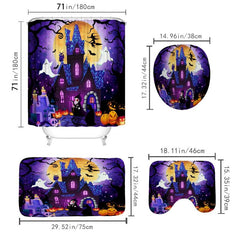 Halloween Purple Shower Curtain Set - Witch Moon Star Horror Print