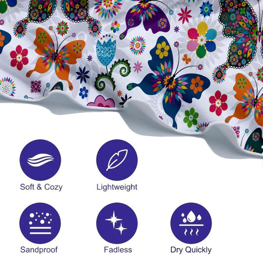 Colorful Butterfly Beach Towel Quick Drying Microfiber Soft for Travel Swim Pool