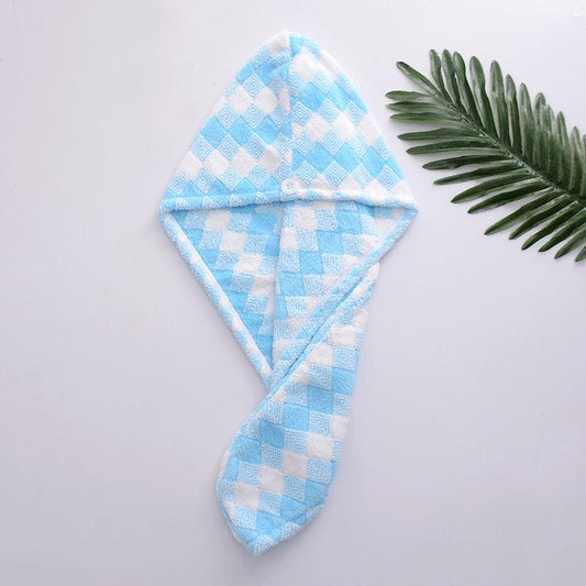 2pcs Plaid Pattern Hair Towel Wrap - Absorbent Quick Dry Coral Fleece Towels