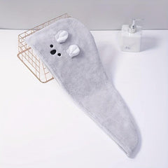 Cartoon Bunny Ears Hair Towel with Button Soft Hair Drying Cap for Women