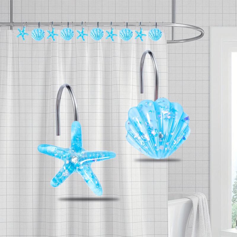 12pcs Ocean Series Shower Curtain Hooks Shell Starfish Shape Rings Bathroom