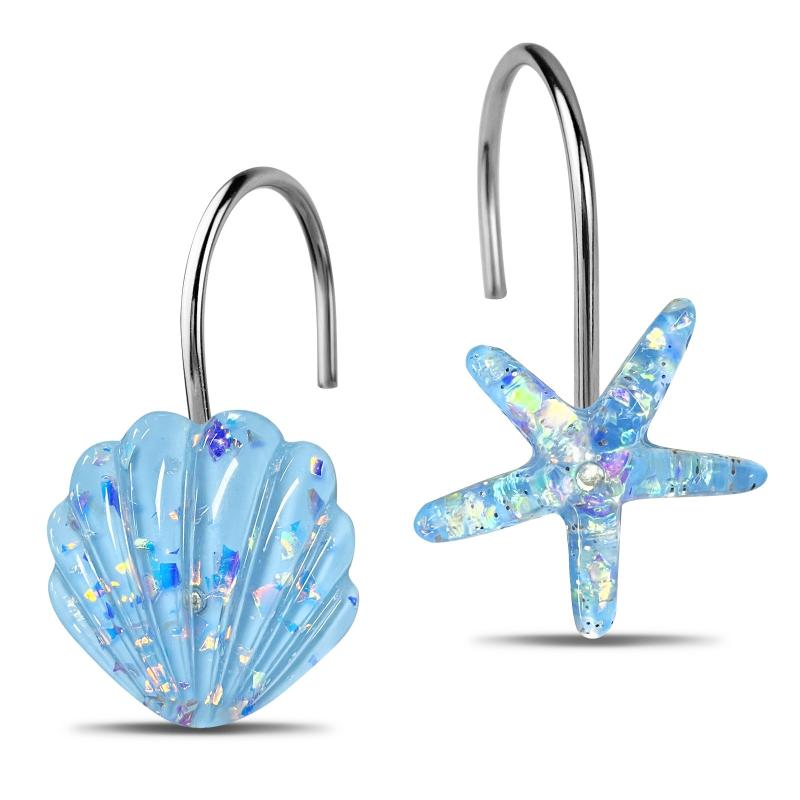12pcs Ocean Series Shower Curtain Hooks Shell Starfish Shape Rings Bathroom
