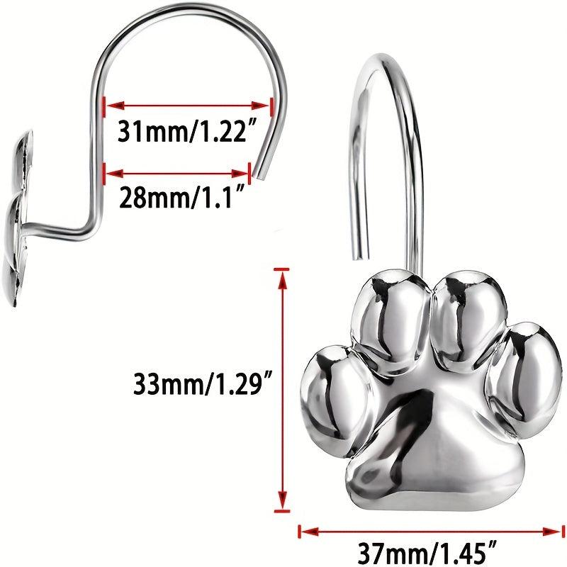 12pcs Paw Print Shower Curtain Hooks - Rust Proof and Fashionable