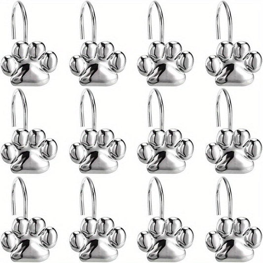 12pcs Paw Print Shower Curtain Hooks - Rust Proof and Fashionable