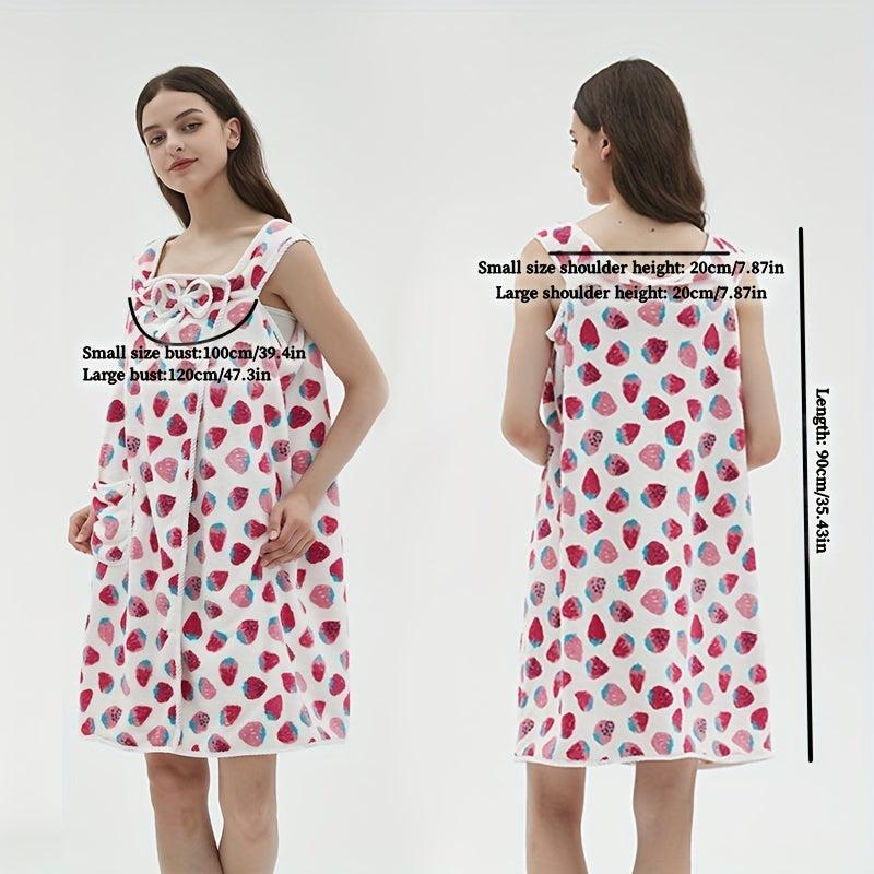 Strawberry Pattern Wearable Bath Towel Bath Skirt For Women