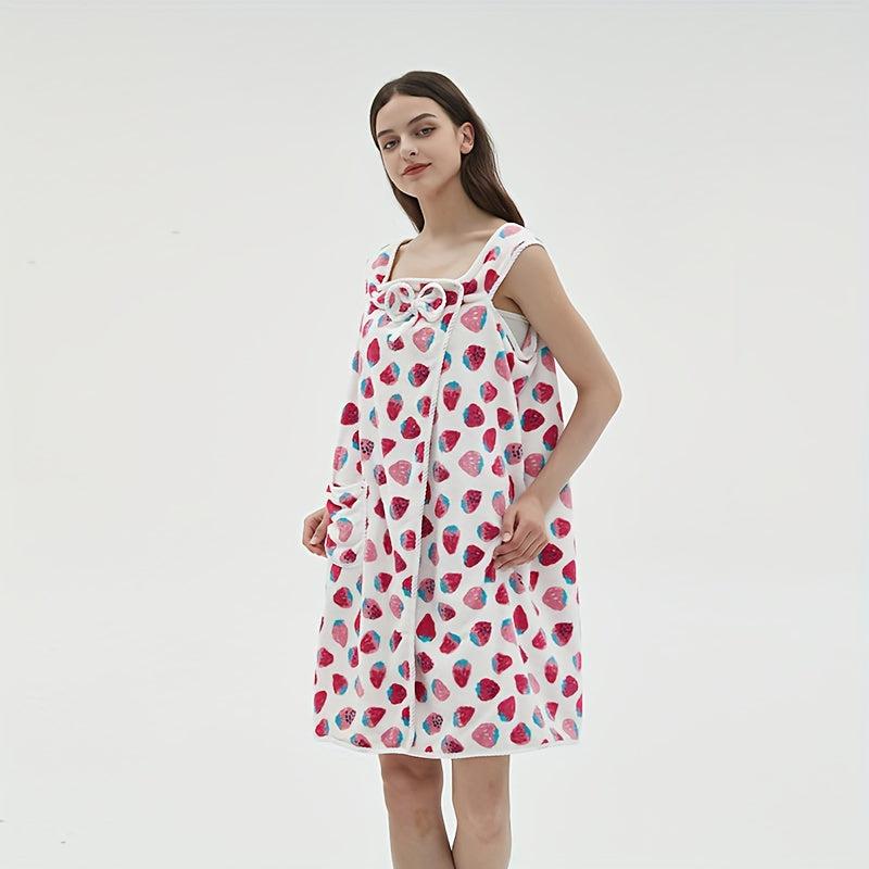 Strawberry Pattern Wearable Bath Towel Bath Skirt For Women