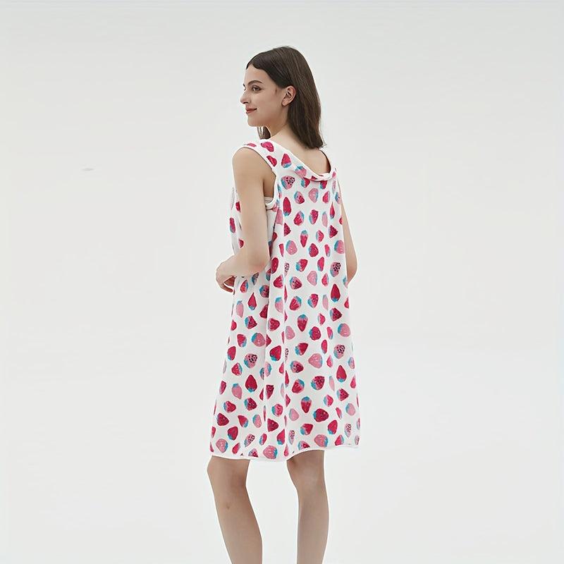 Strawberry Pattern Wearable Bath Towel Bath Skirt For Women