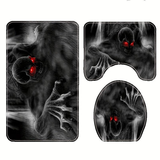 Skull Pattern Bathroom Shower Curtain Set with Rugs & Mat