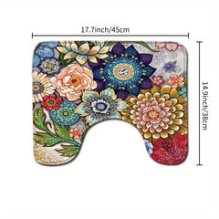 Boho Flower Shower Curtain And Bathroom Mats Set