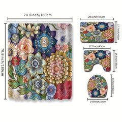 Boho Flower Shower Curtain And Bathroom Mats Set