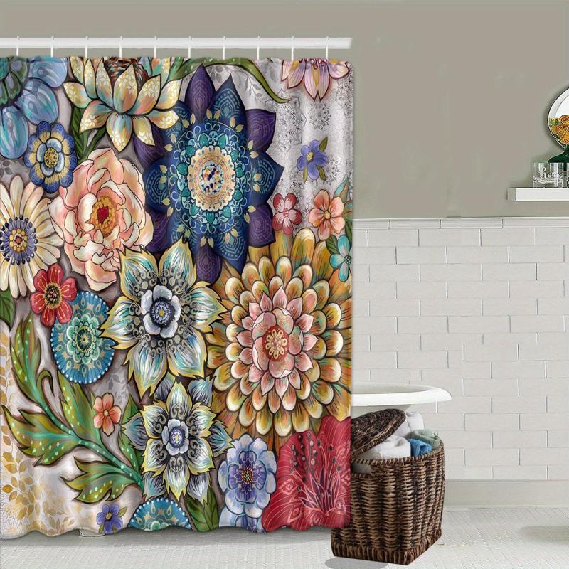 Boho Flower Shower Curtain And Bathroom Mats Set
