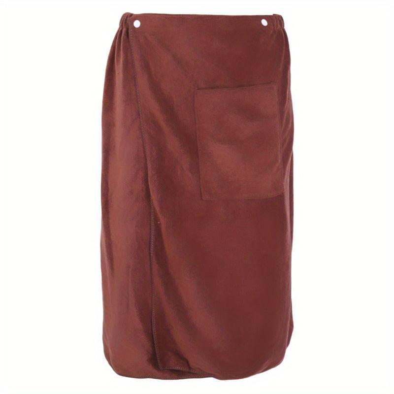 Men's Solid Bath Skirt Towel with Pocket Soft Absorbent Shower Wrap