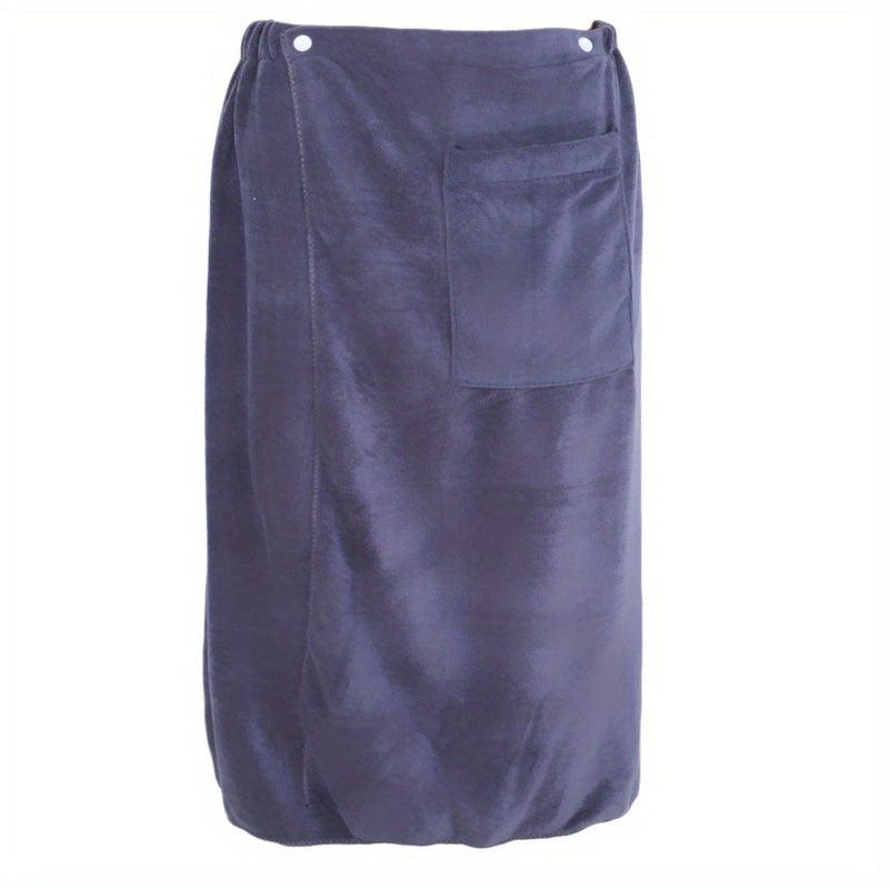 Men's Solid Bath Skirt Towel with Pocket Soft Absorbent Shower Wrap
