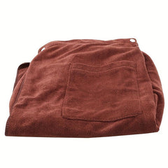 Men's Solid Bath Skirt Towel with Pocket Soft Absorbent Shower Wrap