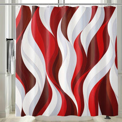 Red Stripe Bathroom Shower Curtain Set Waterproof with 12 Hooks