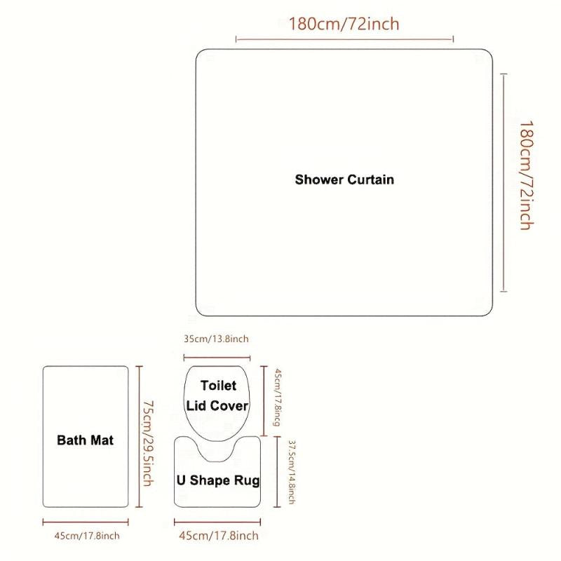 Red Stripe Bathroom Shower Curtain Set Waterproof with 12 Hooks
