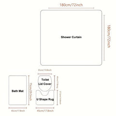 Red Stripe Bathroom Shower Curtain Set Waterproof with 12 Hooks