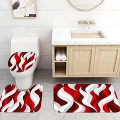 Red Stripe Bathroom Shower Curtain Set Waterproof with 12 Hooks