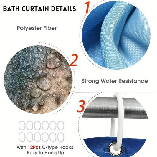 3pcs Geometric Pattern Shower Curtain Bathroom Mats Set