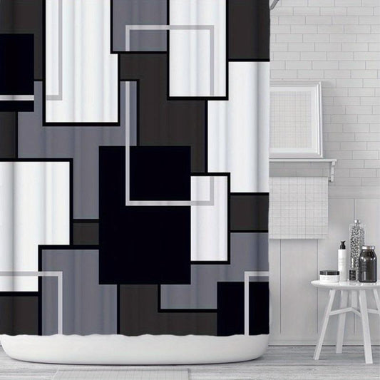 3pcs Geometric Pattern Shower Curtain Bathroom Mats Set