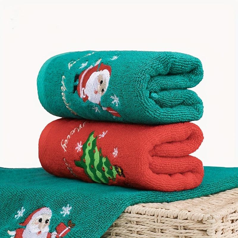 2pcs Christmas Embroidered Hand Towel Soft Face Towel for Bathroom
