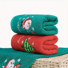 2pcs Christmas Embroidered Hand Towel Soft Face Towel for Bathroom