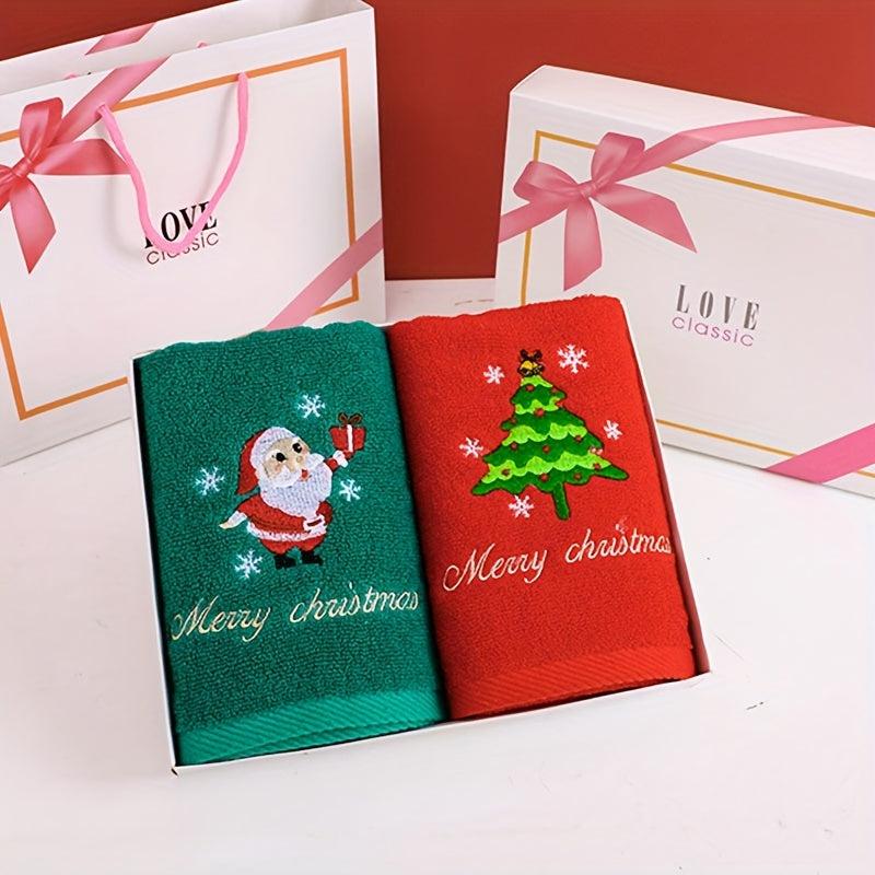 2pcs Christmas Embroidered Hand Towel Soft Face Towel for Bathroom
