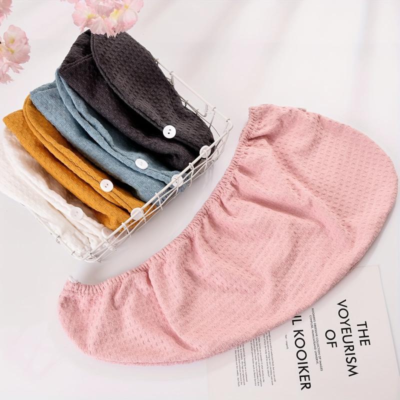 Microfiber Hair Towel with Button, Soft Drying Cap