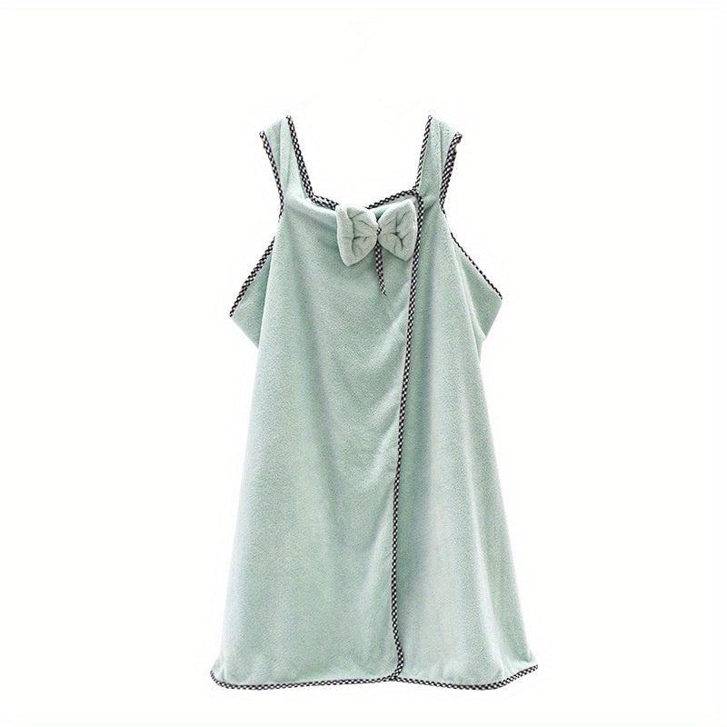 Sleeveless Coral Fleece Bath Towel Spaghetti Strap Bathrobe With Bow Tie