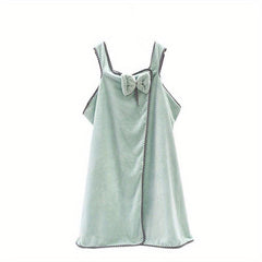 Sleeveless Coral Fleece Bath Towel Spaghetti Strap Bathrobe With Bow Tie